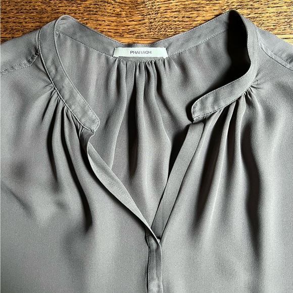 Taupe Silk Batwing Blouse, Minimalist Peasant Blouse, Pharaoh - Picture 2 of 7